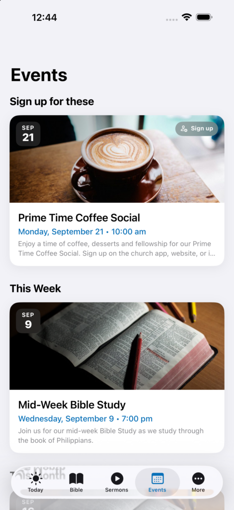 Events in the KBC Connect app
