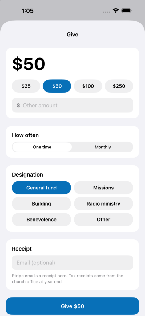 Give in the KBC Connect app