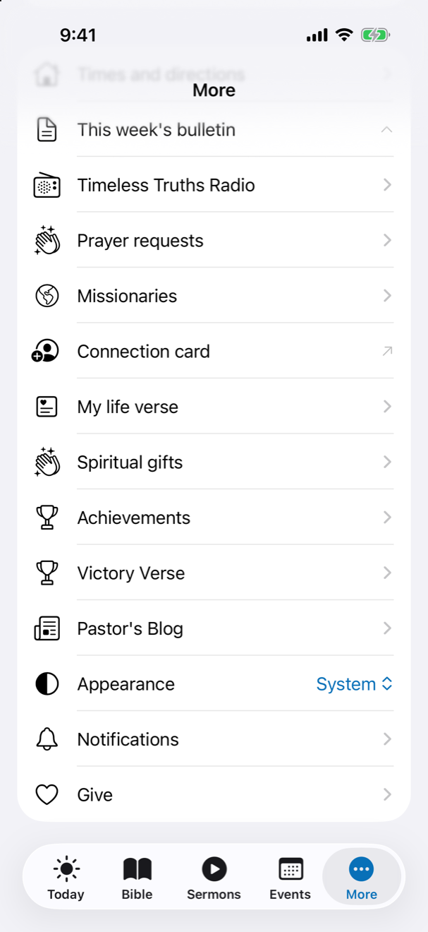 One list, in the church’s own order. in the KBC Connect app