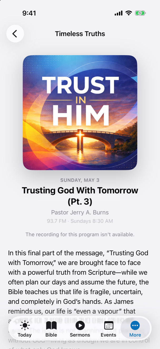 Timeless Truths, every week. in the KBC Connect app